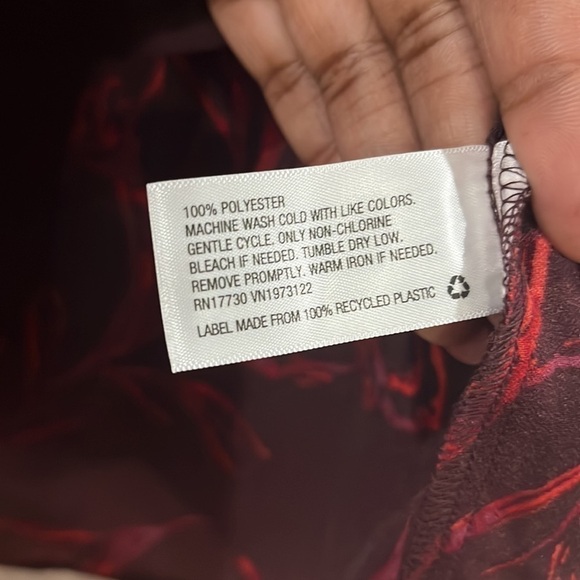 A New Day Brown w Red Floral Button Front LS Blouse Top Womens M 100% Polyester - Picture 5 of 12